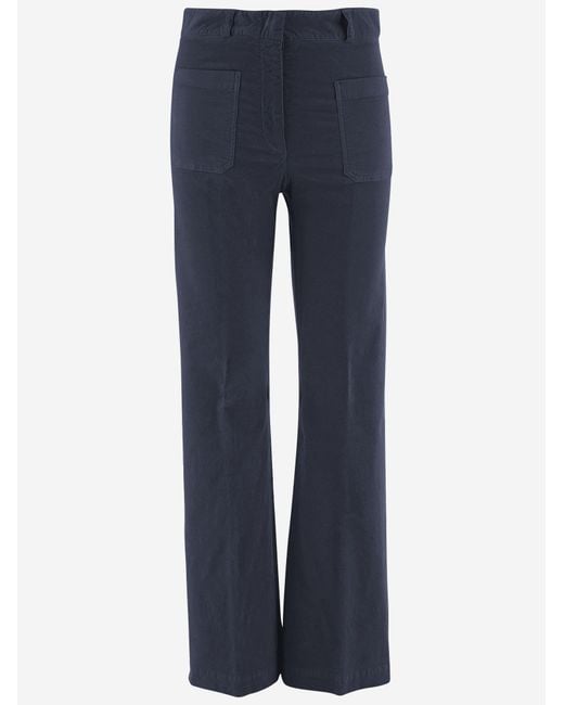 Ql2 Blue Pants Stretch Cotton Velvet Trousers