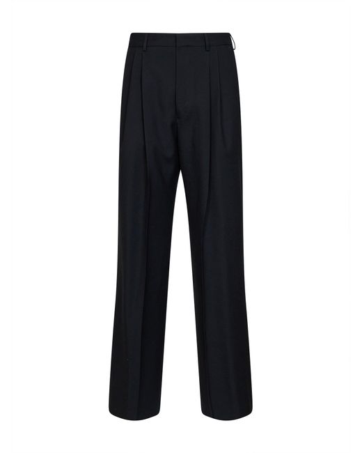 Dries Van Noten Black Wool Panrom Double-Pleat Straight-Leg Trousers for men