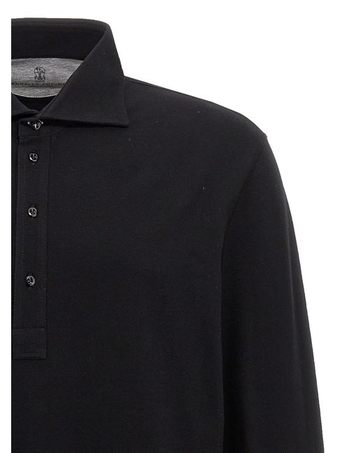 Brunello Cucinelli Black Cotton Polo Shirt for men
