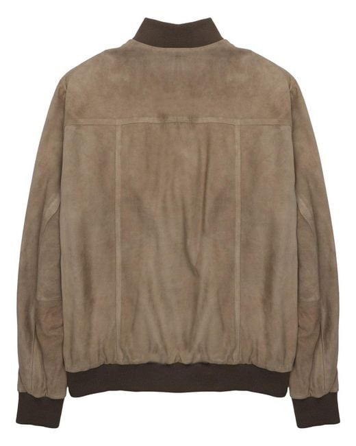 Low Brand Brown Bomber Jacket Suede Leather for men