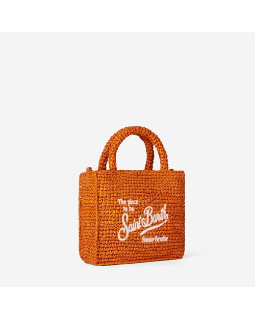 Mc2 Saint Barth Orange Mini Vanity Raffia Bag With Front Embroidery