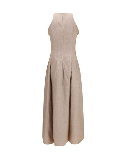 Brunello Cucinelli Natural Sparkling Linen Twill Dress Linen; Polyamide; Polyester