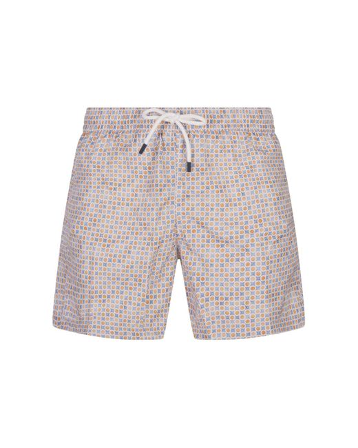 Fedeli White Swim Shorts With Micro Pattern Of Polka Dots And Flowers for men