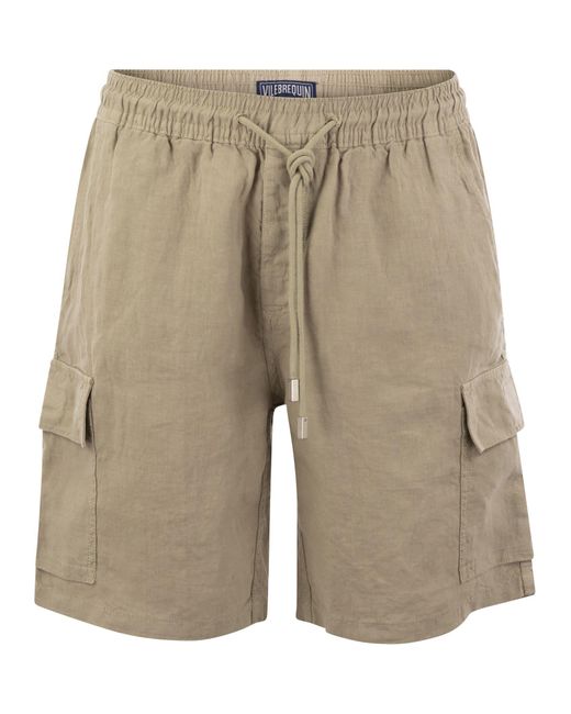 Vilebrequin Natural Linen Cargo Bermuda Shorts for men