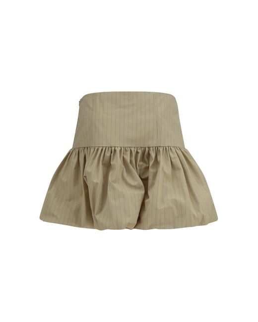 Ganni Natural Ruffled Mini Skirt Cotton; Linen; Elastane