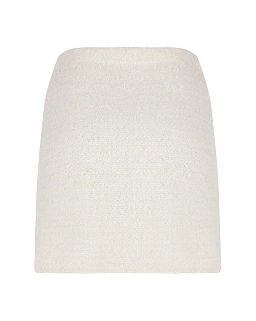 Self-Portrait White Knitted Mini Skirt Cotton
