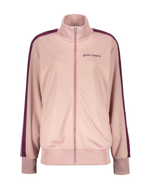 Palm Angels Pink Techno Fabric Full-Zip Sweatshirt