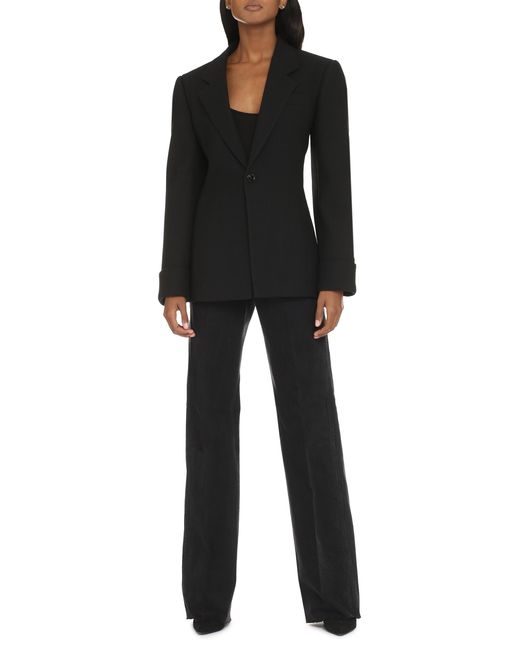 Bottega Veneta Black Cotton Blend Single-Breast Jacket Wool Blazers