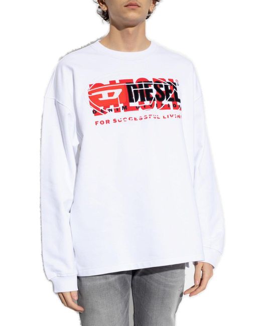 DIESEL White ‘S-Baxt-N1’ Sweatshirt With Logo for men