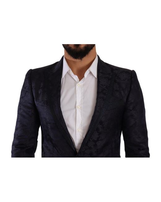 Dolce & Gabbana Blue Floral Jacquard Silk Coat Martini Blazer for men
