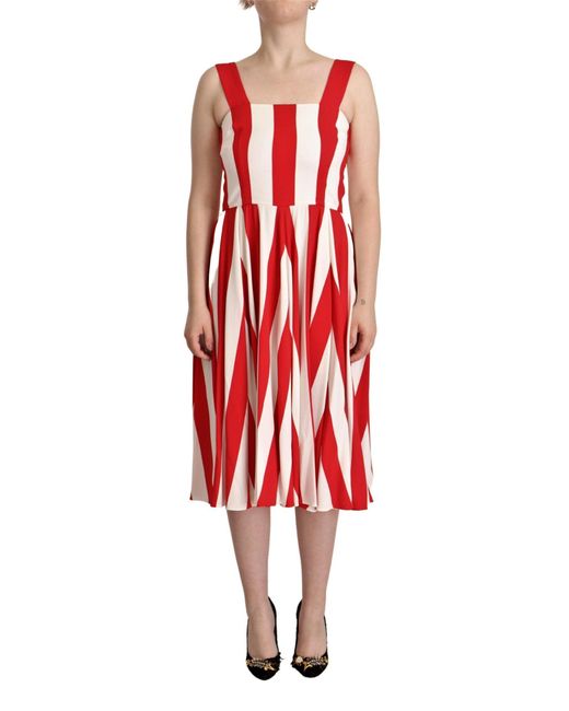 Dolce & Gabbana Red Elegant A-Line Striped Shift Dres