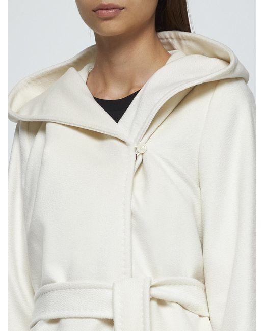 Max Mara White Newmang Hooded Wool Coat