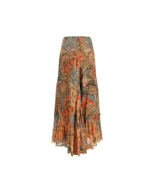 Etro Brown Multicolor Silk Long Skirt