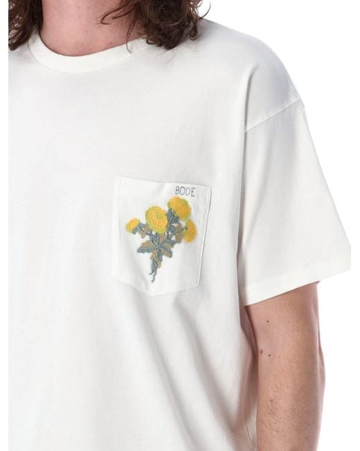 Bode White Embroidered Bouquet Pocket T-Shrit for men