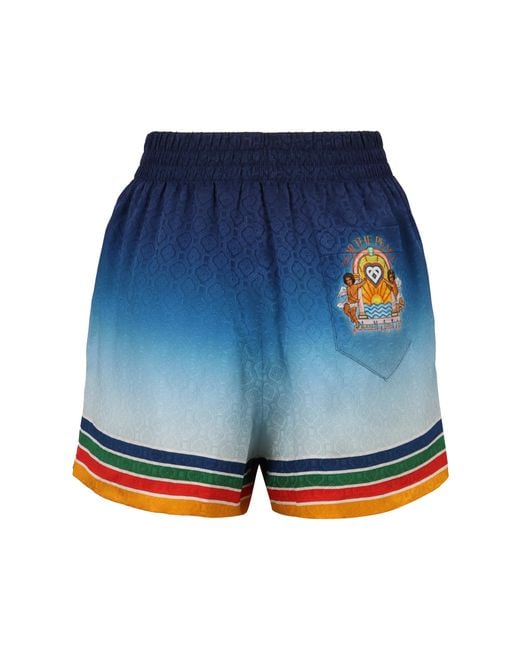 Casablanca Blue Silk Back-Print Shorts