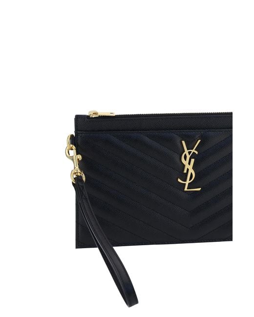 Saint Laurent Blue Ysl Clutch Bag Calf Leather Bos Taurus Clutches