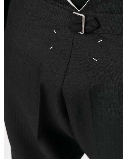 Maison Margiela Black Herringbone-pattern Wool Trousers for men