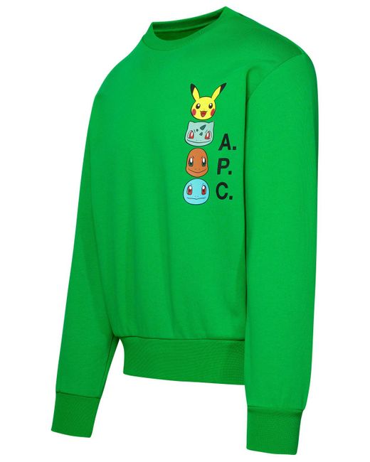 A.P.C. 'pokémon The Crew' Green Cotton Sweatshirt for men