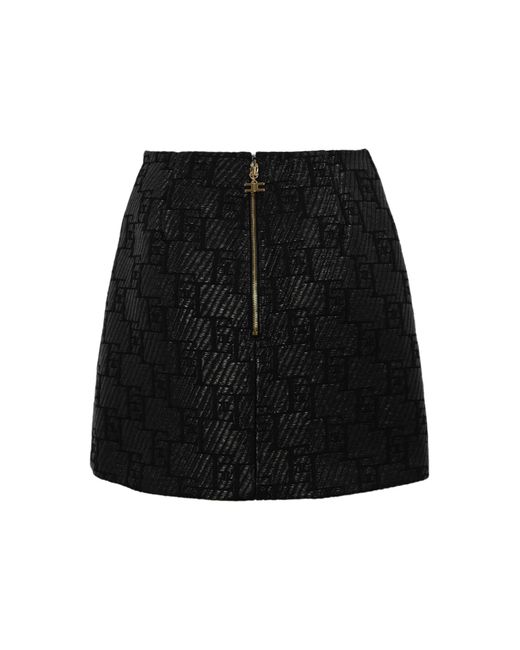 Elisabetta Franchi Black Raffia Mini Skirt With Logo