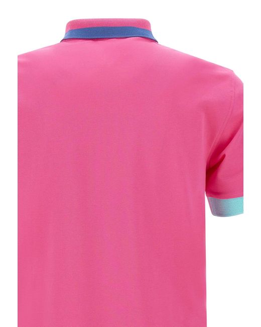 Sun 68 Pink Big Stripe Cotton Polo Shirt for men