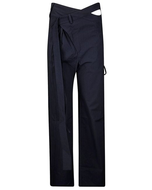 OTTOLINGER Blue Pinstripe Wrap Pants With Hidden Front Closure