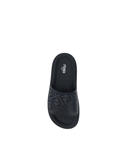 Fendi Blue Gray Fabric Flat Sandals for men
