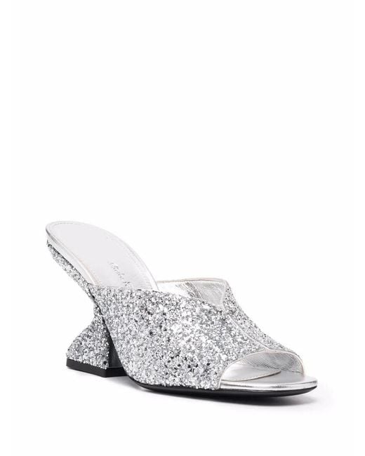 Ferragamo White Sansu Glitter-Detail Sandals