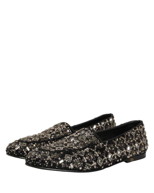 Dolce & Gabbana Black Leather Logo Slip On Loafers Shoes for men