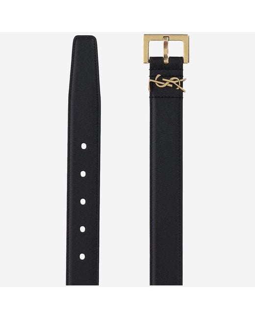 Saint Laurent Black Belt Cassandre Glossy Leather Calfskin