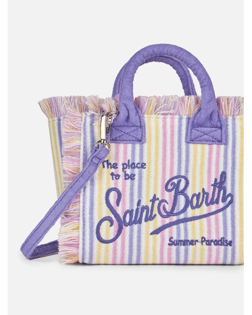 Mc2 Saint Barth Blue Striped Terry Embossed Mini Vanity Bag