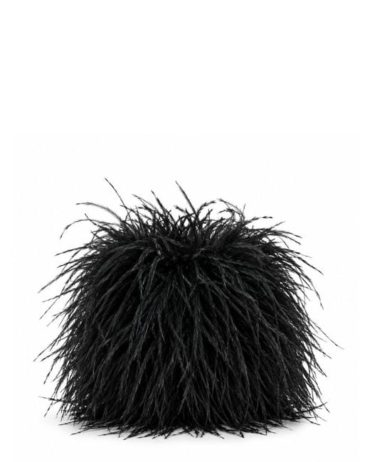 Yves Salomon Black Ostrich Feather Shoulder Bag With Leather Shoulder Strap
