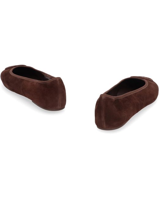 Tory Burch Brown Ballerina Flats Reva Suede Leather Shoes