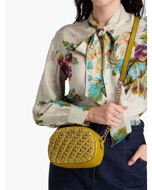 Tory Burch Metallic Kira Crochet Logo Camera Bag