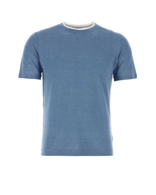 Fedeli Blue Air Force Linen Blend Fox T-Shirt for men