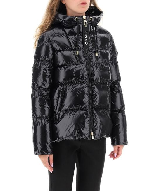 Pinko Black Eleodoro Short Hooded Puffer