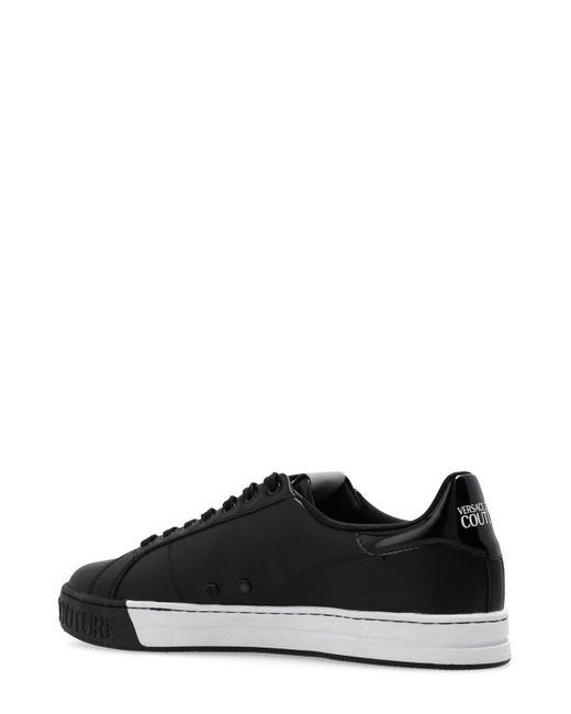 Versace Black Logo-patch Leather Low-top Sneakers for men