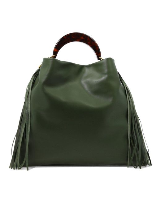 Marni Leather Venice Fringe Detailed Medium Tote Bag in Green | Lyst