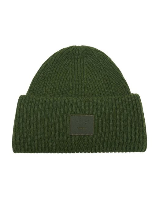 Acne Green Acne Studios C40453-Aaz Logo-Embroidered Wool Beanie