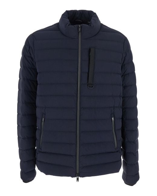 Moose Knuckles Blue Laki Down Jacket With High Neck And Logo Patch On The Sleeve for men