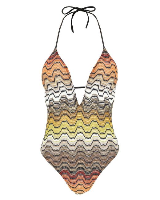 Missoni Metallic Greek Motif Raschel One-Piece Swimsuit