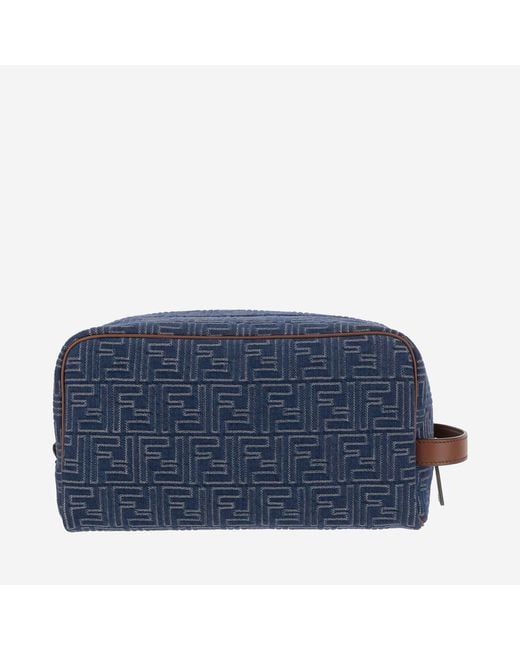 Fendi Blue Cotton Clutch Bag With Ff Pattern for men
