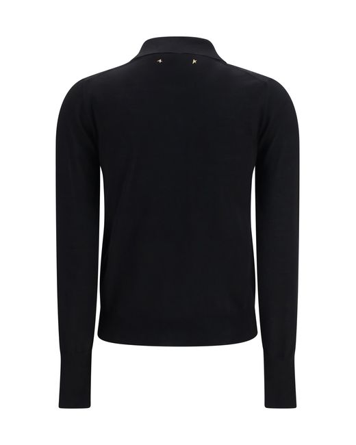 Golden Goose Deluxe Brand Blue Long Sleeve Merino Wool Polo Ovis Aries Knitwear
