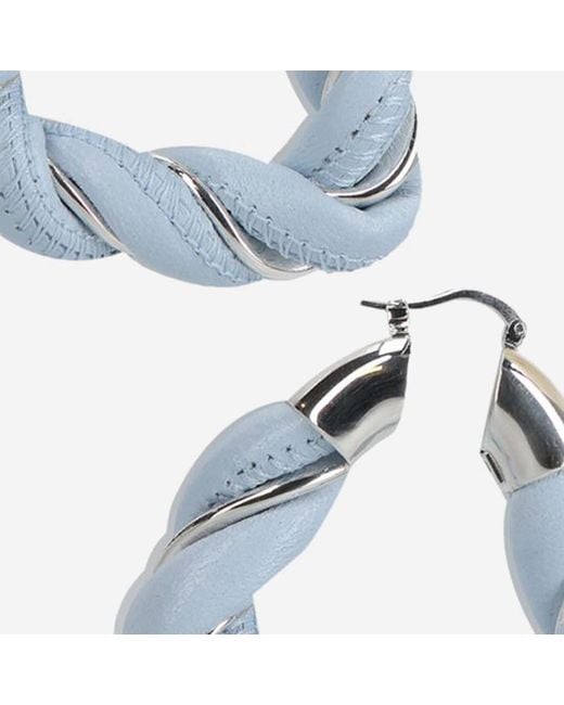 Bottega Veneta Blue Hoop Earrings & Lambskin