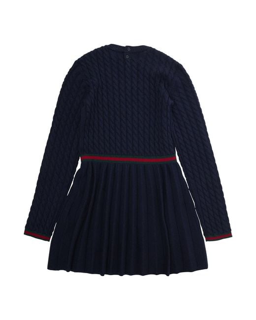 Gucci Blue Dress With Round Neck And Web Detail Wool