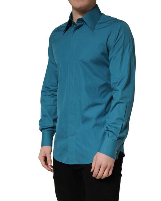 Dolce & Gabbana Blue Sartoria Long Sleeve Cotton Dress Shirt for men
