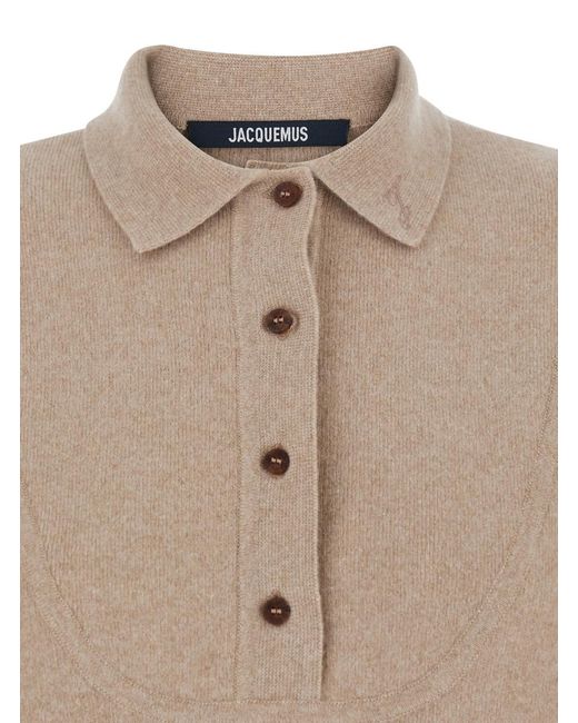 Jacquemus Natural Sweater With Polo Style Collar Wool