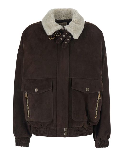 Semicouture Black Bomber Jacket Gloria Suede Viscose And Polyester Coat