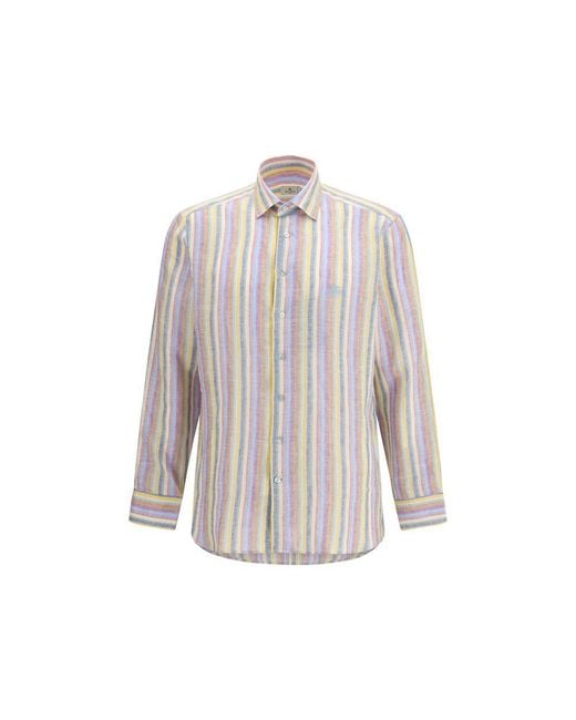 Etro White Multicolor Linen Pattern Shirt for men