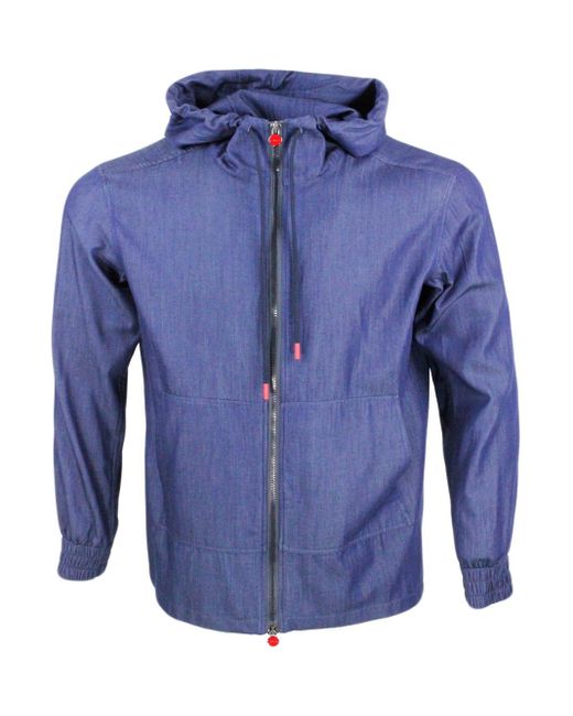 Kiton Blue Super Light Sweatshirt Jacket With Hood for men