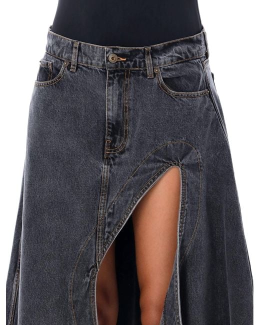 スカート Y/Project Blue Cutout Midi Skirt Y/Project: Blue Cut Out Denim Midi Skirt | SSENSE